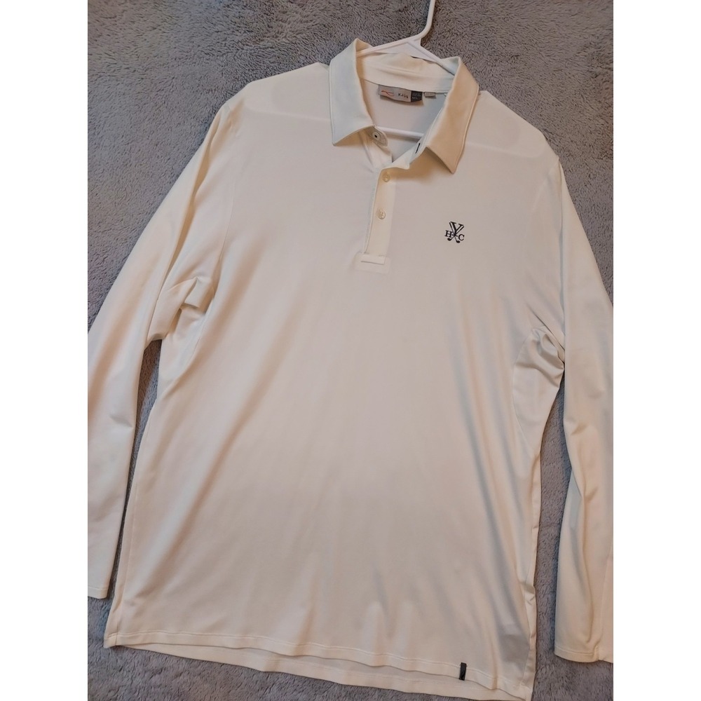 Kjus Polo Shirt Mens Large Faded Off White Long Sleeve Performance Stretch Golf